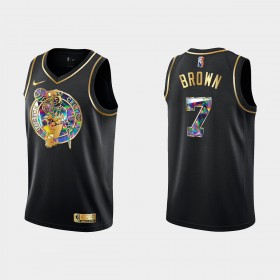 Muški NBA Dres Boston Celtics Jaylen Brown 7 Nike 2021-2022 Crno Golden Edition 75th Anniversary Diamond Swingman